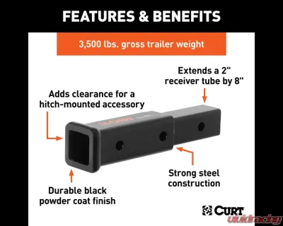 Curt 8" Receiver Tube Extender (2" Hollow Shank, 3,500 lbs.) - 45781