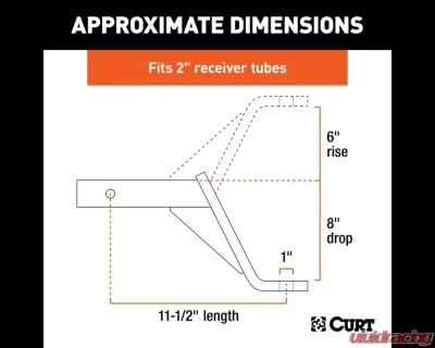 Curt Class 3 Ball Mount, Imported (2" Shank, 5,000 lbs., 8" Drop, 11-1/2" Long) - 45890