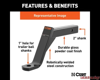 Curt Class 3 Ball Mount, Imported (2" Shank, 5,000 lbs., 8" Drop, 11-1/2" Long) - 45890
