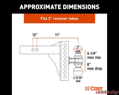 Curt Adjustable Channel Mount with Hook and Step Dual-Ball - 2" Shank, 14K, 6" Drop - 45904