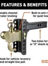 Curt Adjustable Channel Mount with Hook and Step Dual-Ball - 2" Shank, 14K, 6" Drop                                     - 45904 - Image 6