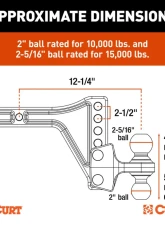 Curt Adjustable Trailer Hitch Ball Mount with Dual Ball, 2" Shank, 15K                                     - 45935 - Image 2
