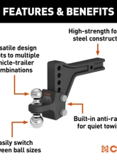Curt Adjustable Trailer Hitch Ball Mount with Dual Ball, 2" Shank, 15K                                     - 45935 - Image 3