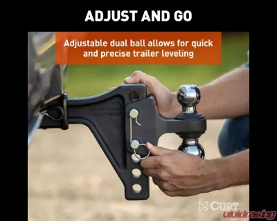Curt Adjustable Trailer Hitch Ball Mount with Dual Ball, 2" Shank, 15K - 45935