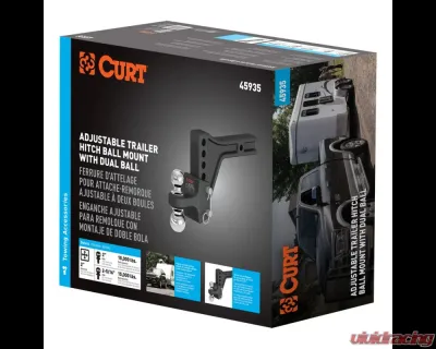 Curt Adjustable Trailer Hitch Ball Mount with Dual Ball, 2" Shank, 15K - 45935