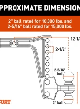 Curt Deep-Drop Adjustable Trailer Hitch Ball Mount with Dual Ball, 2" Shank, 15K                                     - 45936 - Image 2
