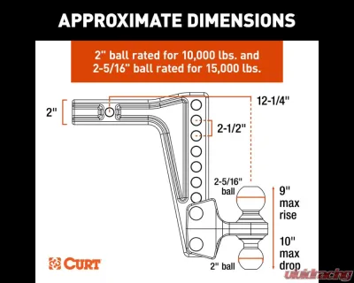 Curt Deep-Drop Adjustable Trailer Hitch Ball Mount with Dual Ball, 2" Shank, 15K - 45936