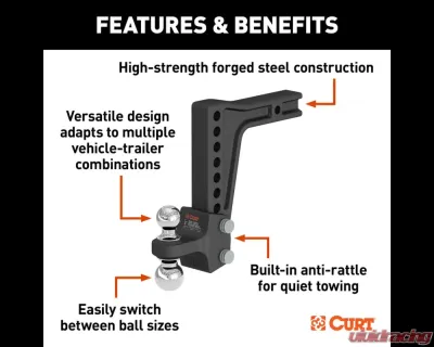 Curt Deep-Drop Adjustable Trailer Hitch Ball Mount with Dual Ball, 2" Shank, 15K - 45936