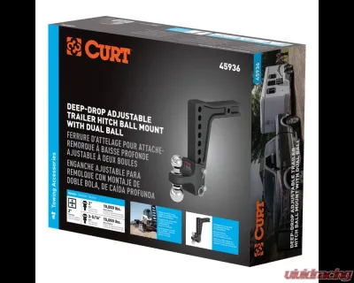 Curt Deep-Drop Adjustable Trailer Hitch Ball Mount with Dual Ball, 2" Shank, 15K - 45936