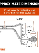 Curt HD Adjustable Trailer Hitch Ball Mount with Dual Ball, 2-1/2" Shank, 20K                                     - 45937 - Image 2