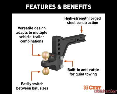 Curt HD Adjustable Trailer Hitch Ball Mount with Dual Ball, 2-1/2" Shank, 20K - 45937