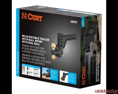 Curt HD Adjustable Trailer Hitch Ball Mount with Dual Ball, 2-1/2" Shank, 20K - 45937