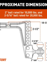 Curt HD Deep-Drop Adjustable Hitch Ball Mount with Dual Ball, 2-1/2" Shank, 20K                                     - 45939 - Image 2