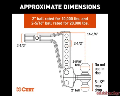 Curt HD Deep-Drop Adjustable Hitch Ball Mount with Dual Ball, 2-1/2" Shank, 20K - 45939