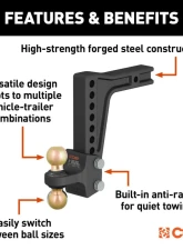 Curt HD Deep-Drop Adjustable Hitch Ball Mount with Dual Ball, 2-1/2" Shank, 20K                                     - 45939 - Image 3