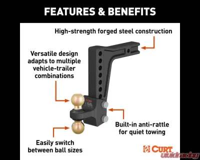 Curt HD Deep-Drop Adjustable Hitch Ball Mount with Dual Ball, 2-1/2" Shank, 20K - 45939