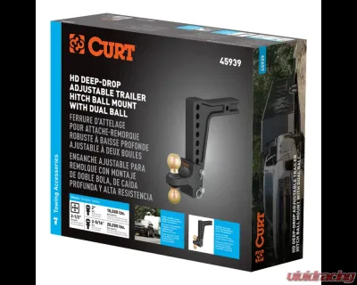 Curt HD Deep-Drop Adjustable Hitch Ball Mount with Dual Ball, 2-1/2" Shank, 20K - 45939
