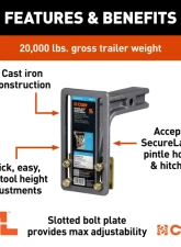 Curt SecureLatch Adjustable Pintle Mount (2" Shank, 20,000 lbs.)                                     - 48011 - Image 3