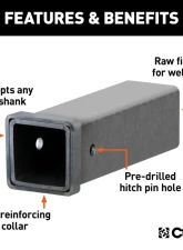 Curt 12" Raw Steel Receiver Tubing - 3" Receiver, 5/8" Pin Hole                                     - 49517 - Image 3