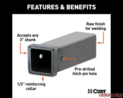 Curt 12" Raw Steel Receiver Tubing - 3" Receiver, 5/8" Pin Hole - 49517