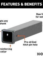 Curt 18" Raw Steel Receiver Tubing - 3" Receiver, 5/8" Pin Hole                                     - 49518 - Image 3