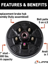 Curt Lippert 10" RV Brake Drum Hub Assembly for 3,500-lb. Axle - 5 on 4.5", 1/2" Stud                                     - 814200 - Image 3