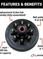 Curt Lippert 12" RV Brake Drum Hub Assembly for 7,000-lb. Axle - 8 on 6.5", 1/2" Stud                                     - 814203 - Image 3