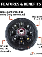 Curt Lippert RV Brake Drum Hub Assembly for 7,000-lb. Axle - 8 on 6.5", 9/16" Stud                                     - 814204 - Image 3