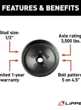 Curt Lippert 10" Brake Drum Hub Assembly for 3,500-lb. Axle - 5 on 4.5", 1/2" Stud                                     - 814210 - Image 3