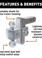 Curt Alumalite Adjustable Aluminum Hitch w/ 5-1/2" Drop Dual Ball                                     - 45363 - Image 3