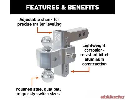Curt Alumalite Adjustable Aluminum Hitch w/ 5-1/2" Drop Dual Ball - 45363