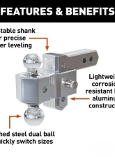Curt Alumalite Adjustable Aluminum Hitch w/ 3-1/2" Drop Dual Ball                                     - 45364 - Image 3
