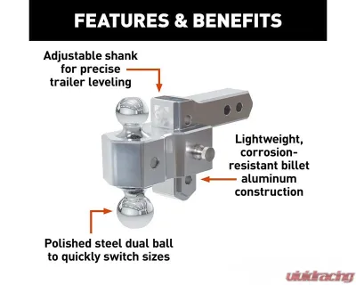 Curt Alumalite Adjustable Aluminum Hitch w/ 3-1/2" Drop Dual Ball - 45364
