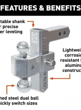 Curt Alumalite Adjustable Aluminum Hitch w/ 7-1/2" Drop Dual Ball                                     - 45365 - Image 3