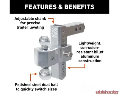 Curt Alumalite Adjustable Aluminum Hitch w/ 7-1/2" Drop Dual Ball - 45365
