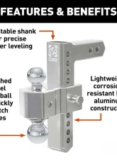 Curt Alumalite Adjustable Aluminum Hitch w/ 9-1/2" Drop Dual Ball                                     - 45366 - Image 3