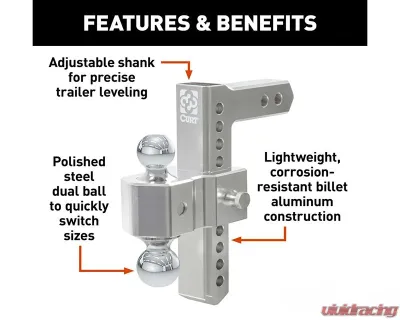 Curt Alumalite Adjustable Aluminum Hitch w/ 9-1/2" Drop Dual Ball - 45366