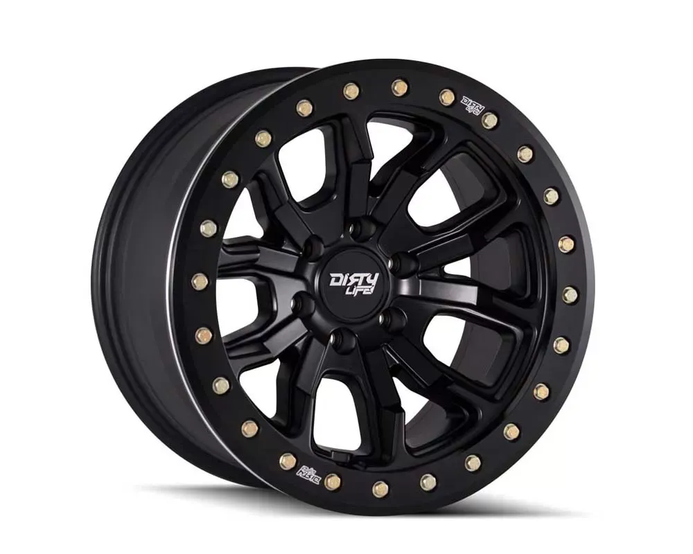 Dirty Life DT-1 Wheel 17x9 5x114.3 -12mm Matte Black/Black Simulated BeaDirty Lifeock Ring - 9303-7965MB12