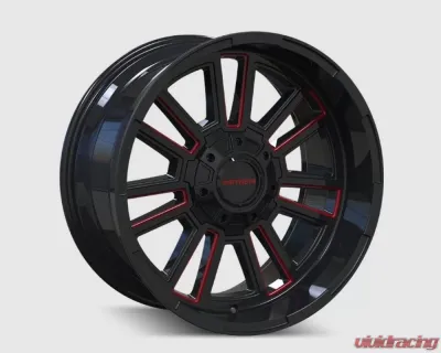 Mayhem Wheels Apollo 8115 Gloss Black Milled Prism Red 20x9 8x165.1 Wheel 0MM Offset - 8115-2981BTR