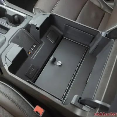 Tuffy Security Console Safe w/ Wireless Charging Pad & Standard Key Lock Black Chevrolet Silverado | GMC Sierra 2021-2024 - 393-01