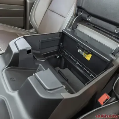 Tuffy Security Console Safe w/ Wireless Charging Pad & Standard Key Lock Black Chevrolet Silverado | GMC Sierra 2021-2024 - 393-01