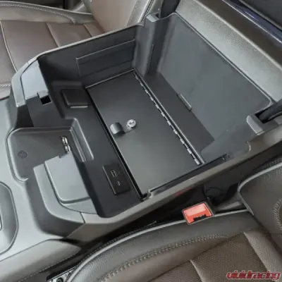 Tuffy Security Console Safe w/ Wireless Charging Pad & Standard Key Lock Black Chevrolet Silverado | GMC Sierra 2021-2024 - 393-01