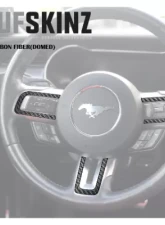 Tufskinz Steering Wheel Accent Trim Real Carbon Fiber Domed Ford Mustang 2015-2021                                     - MUS004-DCF-G - Image 2