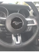 Tufskinz Steering Wheel Center Badge Accent Trim Real Carbon Fiber Domed Ford Mustang 2015-2022                                     - MUS055-DCF-G - Image 2