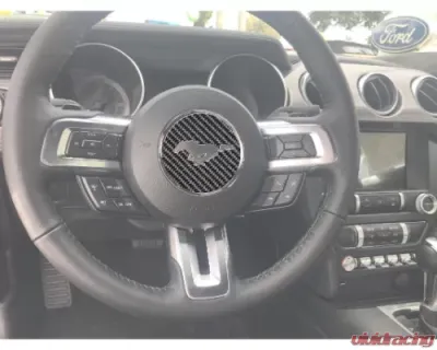Tufskinz Steering Wheel Center Badge Accent Trim Real Carbon Fiber Domed Ford Mustang 2015-2022 - MUS055-DCF-G