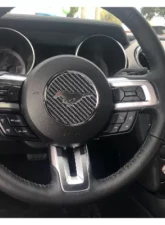 Tufskinz Steering Wheel Center Badge Accent Trim Real Carbon Fiber Domed Ford Mustang 2015-2022                                     - MUS055-DCF-G - Image 2