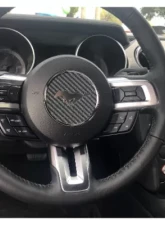 Tufskinz Steering Wheel Center Badge Accent Trim Real Carbon Fiber Raw Ford Mustang 2015-2022                                     - MUS055-RCF-X - Image 2