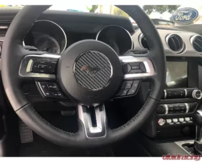 Tufskinz Steering Wheel Center Badge Accent Trim Real Carbon Fiber Raw Ford Mustang 2015-2022 - MUS055-RCF-X
