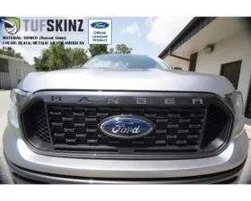 Tufskinz Front Grille Inserts Letter Inserts Black and Silver American Flag Ford Ranger 2019-2021
