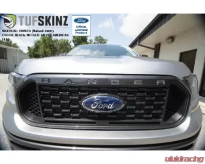 Tufskinz Front Grille Inserts Letter Inserts Black and Silver American Flag Ford Ranger 2019-2021 - RAG002-GTO-047-G